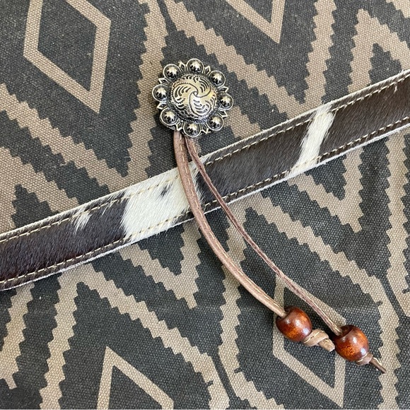 Mayra crossbody purse bag cow calf hair trim Aztec print leather accents - Picture 8 of 10